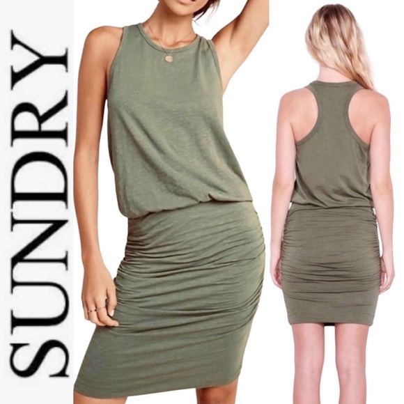 Final Price NWT Sundry for Anthropologie Ruched Jersey Tank Dress Green 1 or s - Picture 2 of 14